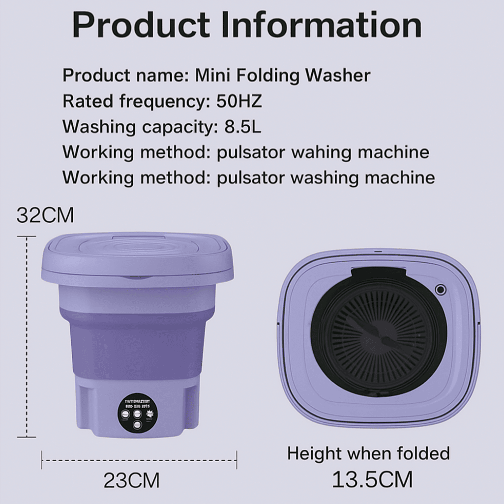 Foldable Mini Washing Machine for Travel and Home Laundry